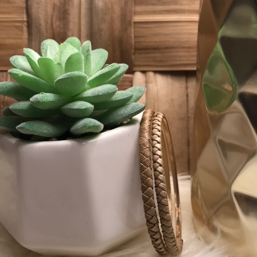 Gold Toned Lauhala Bracelet Set of 2